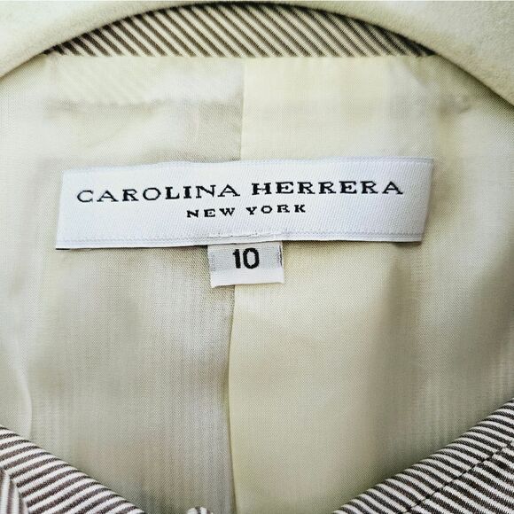 Vintage Carolina Herrera 100% Silk Pinstripe 2 Piece Power Suit Skirt Blazer 10 - Picture 13 of 15